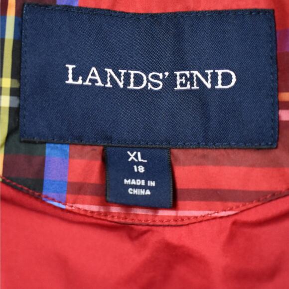 Lands' End Red Tartan Plaid down filled puffer vest Women's size xlarge Outdoor - Picture 4 of 6